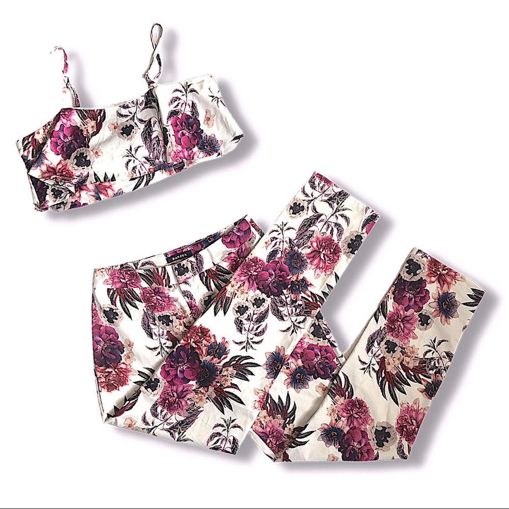Women’s, 2 piece pants set, Banjul, Medium, Off-white with Floral print